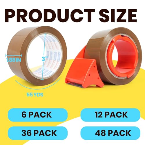 ADHES Brown Packing Tape with Dispenser, 1.88 Inch x 55 Yards, 6 Rolls Heavy Duty Shipping Tape for Moving Boxes, Packagin...