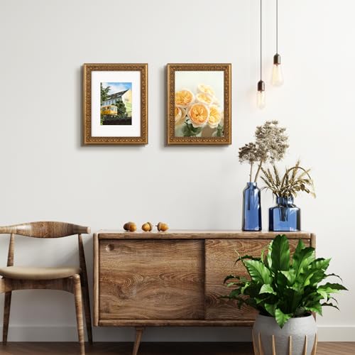 Golden State Art, 9X12 Ornate Finish Photo Frame with White Mat for 6X8 Picture & Real Glass, Color: Bronze