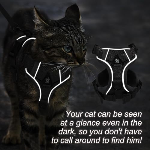 Adjustable Cat Harness and Leash Set, Lightweight Reflective Escape Proof Pechera para Gatos with Breathable Mesh, Cat Wal...