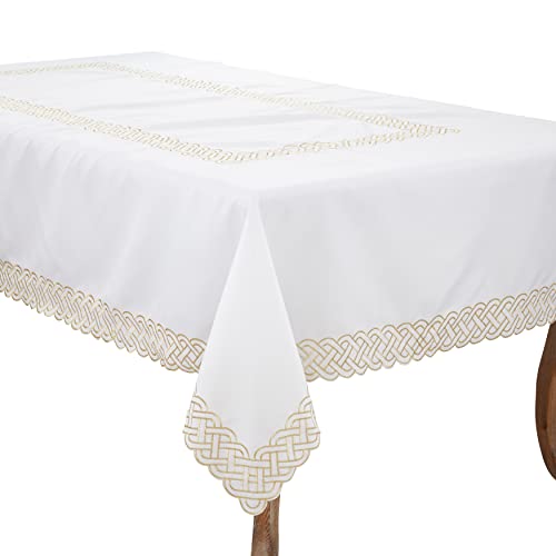 Saro Lifestyle Braid Embroidered Tablecloth, 65"x90", Gold