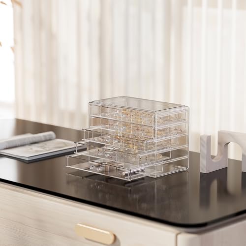 ProCase Acrylic Earrings Holder Organizer Box, Large Clear Earring Jewelry Storage Transparent Stackable Drawers Jewelry D...