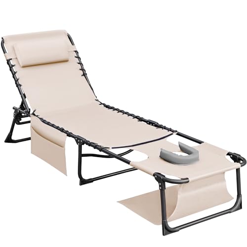 Flamaker Face Down Chaise Lounge Chair 5-Position Adjustable Sunbathing, Foldable Tanning Chair with Face& Arm Holes, Outd...