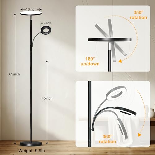 marctronic Floor Lamp, Upgraded 42W 4000LM Super Bright LED Floor Lamp for Living Room Bedroom, Dimmable Standing Reading ...