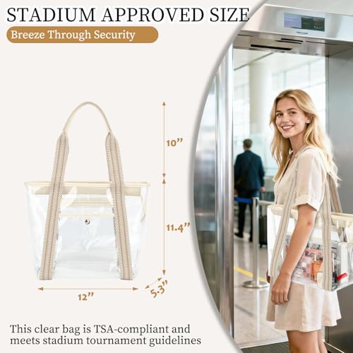 Fammart Clear Bag for Stadium Events, 12x6x12 Jelly Tote Bag for Women with Zipper for Beach Sports Concerts Work