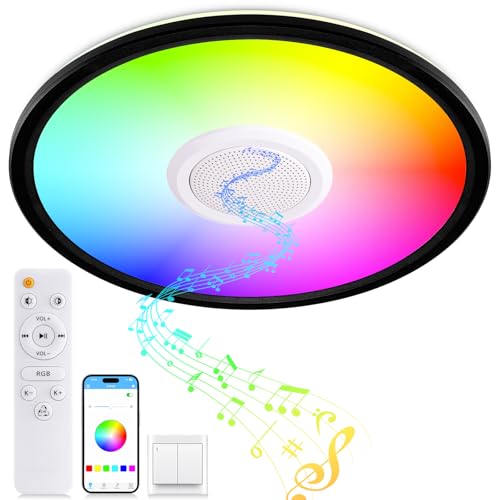 UprizeP RGB LED Ceiling Light, with Bluetooth Speaker, 24W 11Inch Smart Music Ceiling Lamp with App and Remote Control, 30...