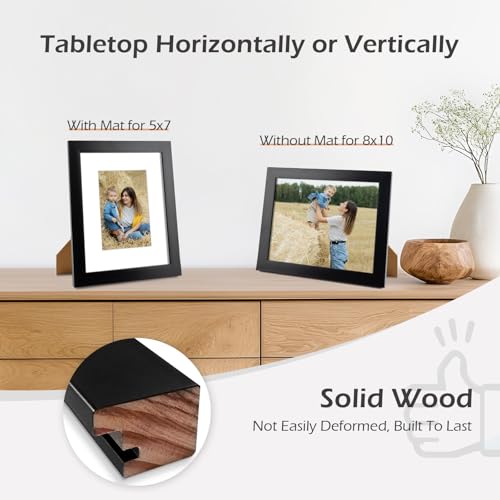 Golden State Art, 8x10 Black Photo Frame - Wood, Real Glass, and White Mat Display for 5x7 Picture (Table-Top or Wall Disp...