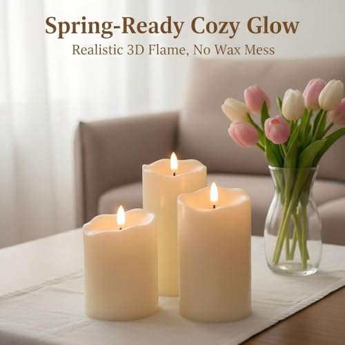 ANGELLOONG Flickering Flameless Candles, Realistic Battery Operated Candles with Remote and Timer, Set of 3 LED Candles fo...
