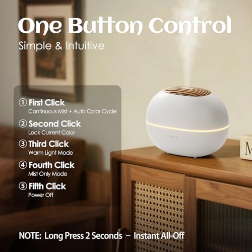 Soulorigin 100ml Mini Essential Oil Diffuser, Portable Aromatherapy Diffuser with Warm Light, One-Button Control, Auto Shu...