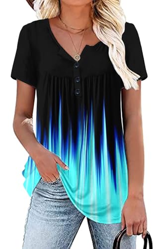 WRRH Women's Summer Short Sleeve Tunic Plus size ladies shirts Floral Blouse Loose Flowy Tops for Leggings M-4XL