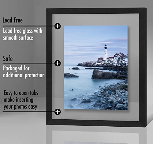 Americanflat 11x14 Floating Picture Frame with Polished Crystal-Clear Glass - Use as 8x10 Picture Frame or Display 5x7 Pho...