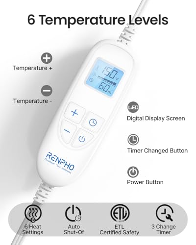 RENPHO Mothers Day Gifts, Electric Heating Pad - 6 Heat Levels for Neck, Shoulder, and Back, Weighted Pad for Snug Fit - M...