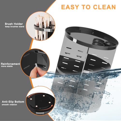 Jiavarry Rotating Makeup Organizer for Vanity, 360 Spinning Skincare Organizers with Adjustable Trays, Make Up Desk Storag...