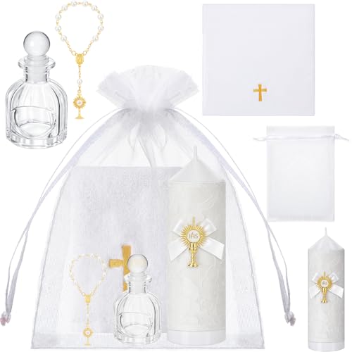 Conelist 5 Pcs Baptism Candle Set for Boys and Girls Christening Set Baptism Kit with Towel Candle Holy Bottle Mini Rosary...