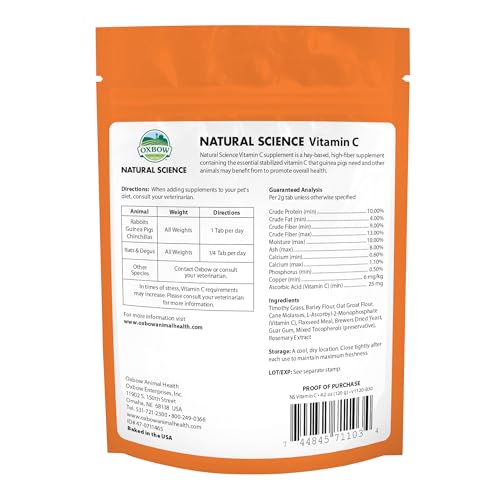 Oxbow Natural Science Vitamin C Supplement, Vitamin C & High-Fiber Timothy Hay, Guinea Pig Items, Made in the USA, Small P...
