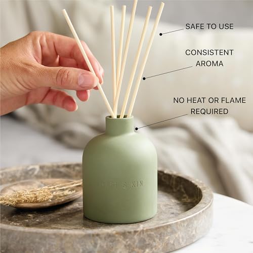 Craft & Kin Reed Diffuser for Home & Bathroom – White Birch & Cedar Holiday Reed Diffuser Set with Fragrance Sticks, Long-...