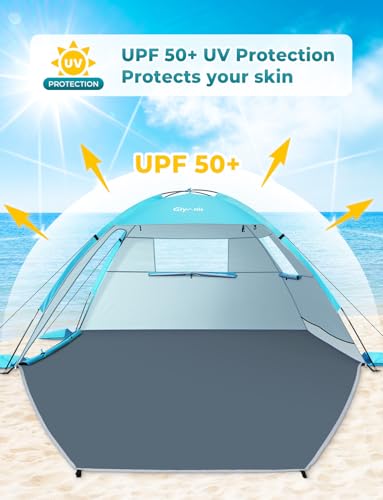 Glymnis Beach Tent Sun Shelter for 3 Person with UPF 50+ UV Protection, Lightweight & Easy Setup Beach Shade Canopy with V...