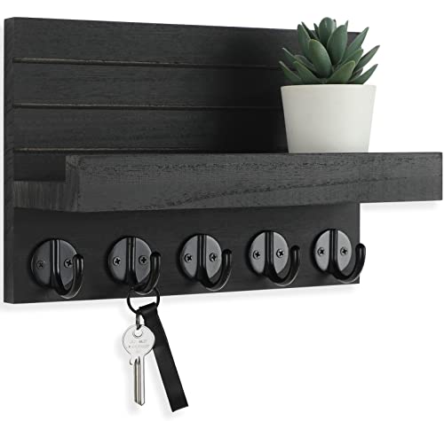 Lwenki Key Holder for Wall, Decorative Key and Mail Holder with Shelf Has Large Hooks for Bags, Coats, Umbrella – Paulowni...