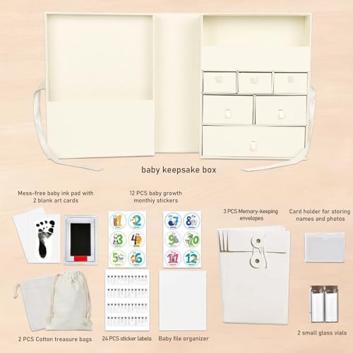Baby Keepsake Box,Newborn Keepsake Box,Large Baby Memory Box with 8 Additional Items for Baby Shower,Pregnancy, Mother’s D...