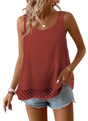 Womens Tank Tops Flowy Sleeveless Summer Boho Tank Top for Women Casual Crewneck Strap Lace Camisole Shirts