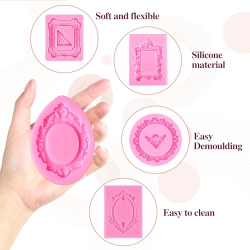 5 Pack Photo Frame Fondant Molds,Picture Frames Silicone Mold Vintage Frame Molds, Baroque Style Air Dry Clay Molds,For Ca...