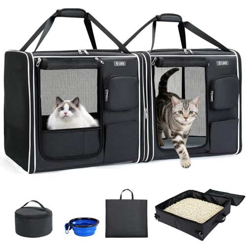 Lekereise Large Cat Carrier Soft Sided, 28" x 13" x 13", Large cat Travel Carrier for 2 Cats with Zipper Locks for Moving ...