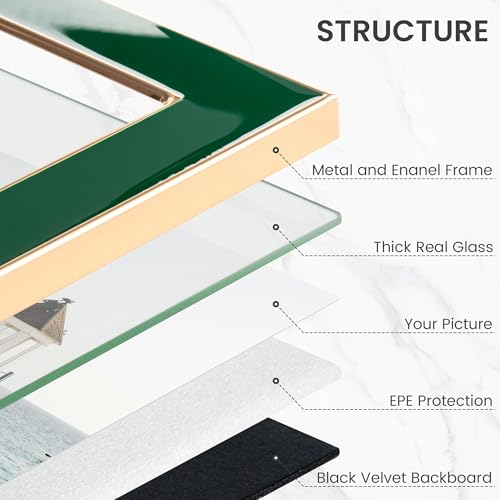 Venusmiles 4x6 Enamel Picture Frame, Gold Metal Edge with Easel, Real Glass Photo Frame for Wall and Tabletop Display Fami...