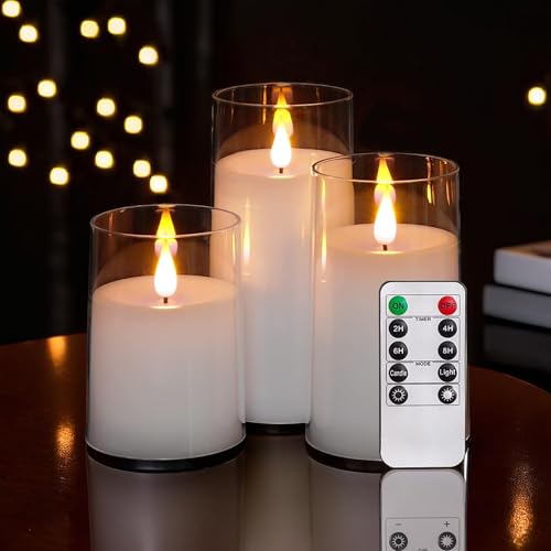 NICEME Flickering Flameless Candles with Remote Control Timer Unbreakable Acrylic Battery Operated LED Candles with Flicke...