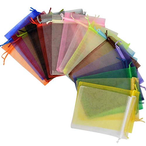 Tojwi 50pcs Organza Bags-Mix Color 3.54''x4.33''(9x11cm) Satin Drawstring Organza Pouch Wedding Party Favor Gift Bag Jewel...