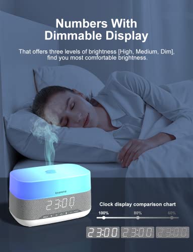 Versatile Essential Oil Diffuser, 300ml Aroma Diffuser with Bluetooth Speaker and Alarm Clock, 7 Colors LED Light Aromathe...