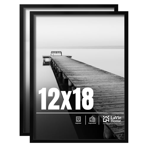 LaVie Home 12x18 Picture Frame 2 pack, Display Pictures 12 x 18 Poster Frame, 12x18 Black Photo Frame with HD Plexiglass, ...
