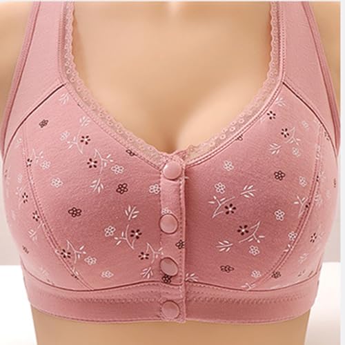 Daisy Bras for Older Women Front Closure Convenient Everyday Bras Mid Buttons Comfortable No Underwire Gathering Bras