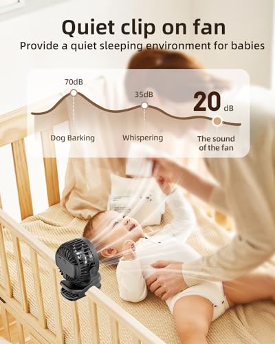TUNISE Mini Clip on Fan, Battery Operated Desk Fan, Digital display，3 Speeds Adjustable, Bidirectional 360 ° Adjustable, S...