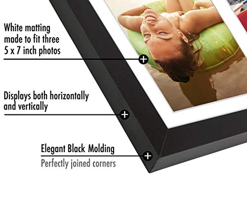 Americanflat 5x7 Picture Frame Collage with Shatter-Resistant Glass - Fits Three 5x7 Photos or Use as One 8x16 Frame - Sig...