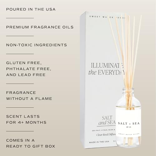 Sweet Water Decor Salt & Sea Reed Diffuser Set - Sea Salt Citrus & Musk Amber Scent Diffuser - Reed Diffusers for Home wit...