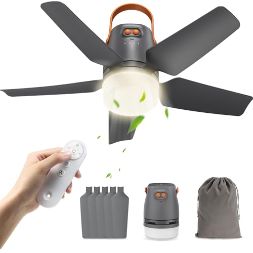 Portable Ceiling Fan with Light & Remote,20" 20400mAh Battery Operated Outdoor Ceiling Gazebo Fan for Patios/Canopy/Cruis...