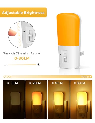 L LOHAS LED Amber Night Light, Dimmable Plug in Yellow Night Light with Dusk to Dawn Sensor, Kids Night Lights for Bedroo...