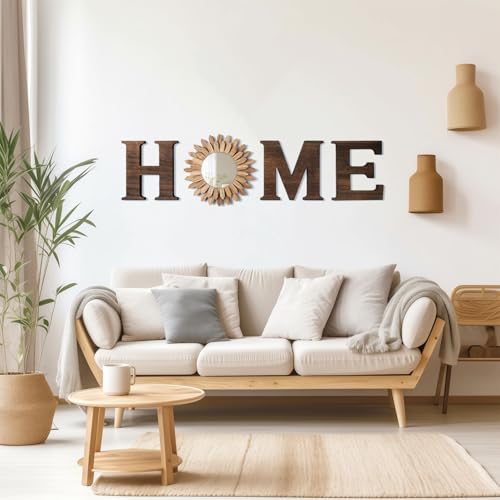 CHIF HAUTH Wood Home Sign with Sunflower Shaped Wood Mirror for O, Thick Letters for Wall Art, Rustic Decor, Farmhouse Hom...