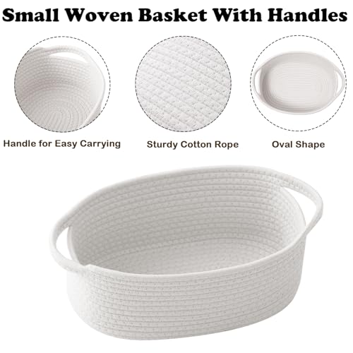 HZFTJOY Small Woven Rope Basket-Empty Gifts Basket with Bag and Ribbons,Cute Handle Organizer Box for Birthday/Baby Showe...