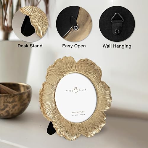 GIFTY GIFTY Circular Gold Floral Photo Frame / 4x4 In | For Tabletop Display | Perfect for Home Decor, Wedding, Graduatio...