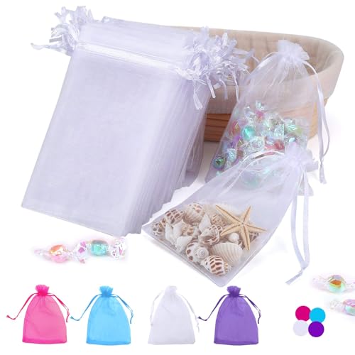 Angooni 100PCS 4x6 Inch Organza Gift Bags for Jewelry Party Wedding Favor, Premium Sheer Gift Drawstring Pouch Candy Bags(...