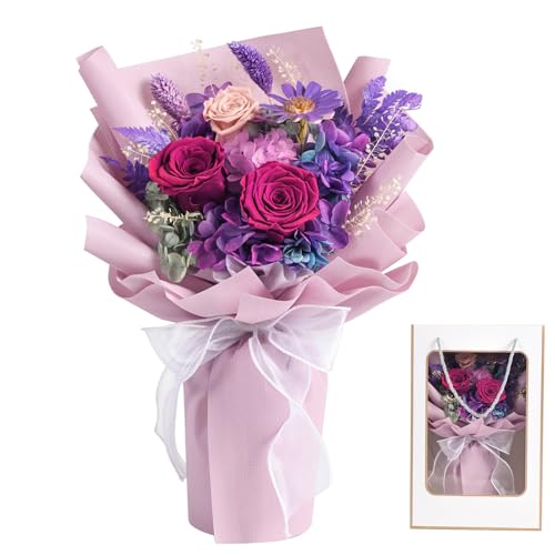 lovenfold Preserved Flowers for Delivery, Purple Rose Bouquets That Last 1-3 Years, Birthday Flowers Gifts for Women Mom G...