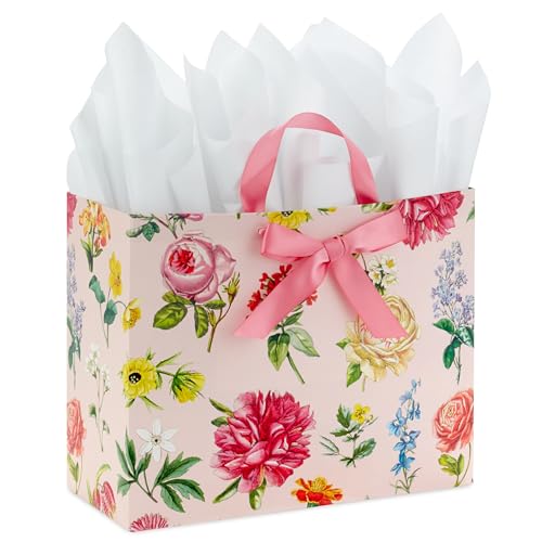Hallmark 10" Large Mother's Day Gift Bag with Tissue Paper (Vintage Floral with Pink Bow) for Valentine's Day, Easter, Bri...