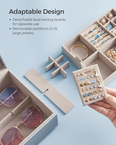 SONGMICS 2-Layer Jewelry Box, Jewelry Organizer with Handle, Removable Jewelry Tray, Jewelry Storage, Floating Effect, 8.1...