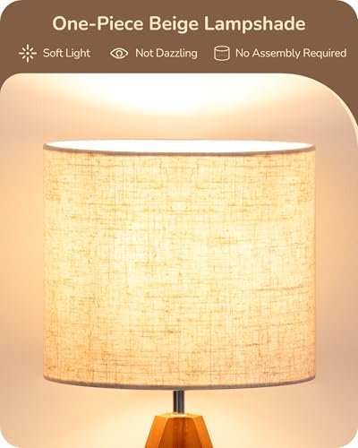 EDISHINE Tripod Table Lamp, Small Cute Bedside Lamp with Linen Beige Lampshade, Nightstand Lamp for Nursery, Bedroom, Kid ...