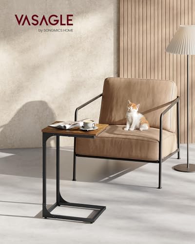 VASAGLE C-Shaped End Table, Small Side Table for Couch, Sofa Table with Metal Frame for Living Room, Bedroom, Bedside, Rus...