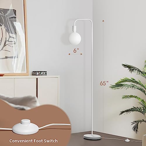 ONEWISH Floor Lamp for Living Room - Minimalist Standing Lamp with Modern LED Bulb, White Frosted Globe Glass 6", 1800K Wa...