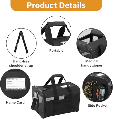Simple Deluxe Airline-Approved Cat Carrier, 17" x 12" x 12", Soft-Sided Pet Carrier for Cats up to 17 lbs, Durable & Colla...