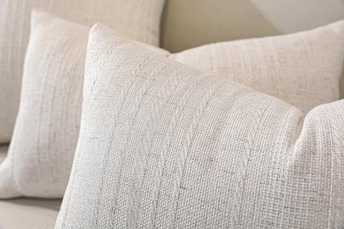 QDTTSRY Natural Linen Boho Throw Pillow Covers Set of 2-18x18 Inch Rustic Striped Farmhouse Decor Pillowcase, Breathable &...