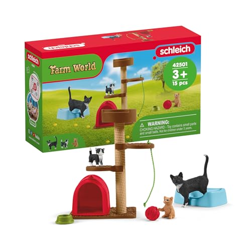 Schleich Farm World Cute Cats and Kittens Playtime Figurine Set - 9-Piece Realistic Momma Cat and Baby Kitten Figurine Lar...