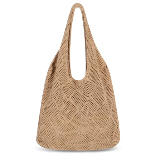 Sightor Crochet Tote Bag, Mesh Beach Bag Knit Summer Hobo Bag Vacation Boho Tote Bag for Women
